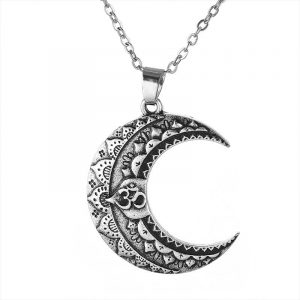 Sacred Mantra Crescent Moon Pendant & Chain - Om