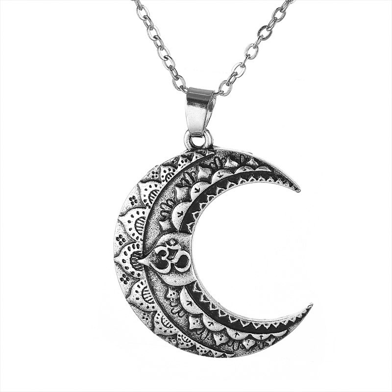 Sacred Mantra Crescent Moon Pendant & Chain - Om