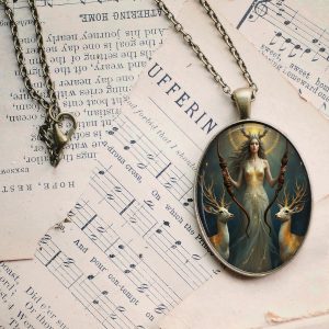 Artemis With Stags Handcrafted Glass Pendant