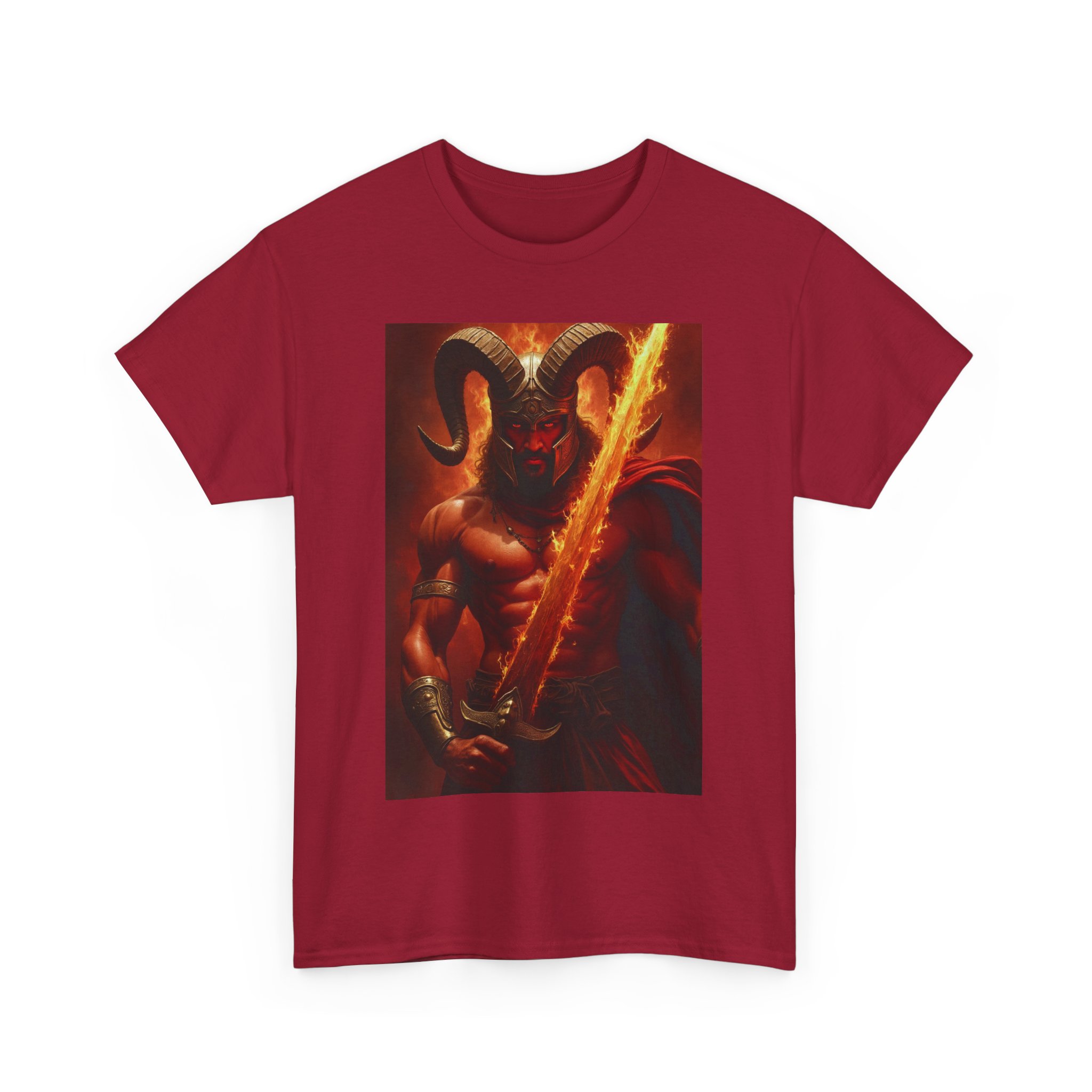 Demonic Warrior Graphic Tee - Unisex Heavy Cotton T-Shirt for Bold Fashion Statements