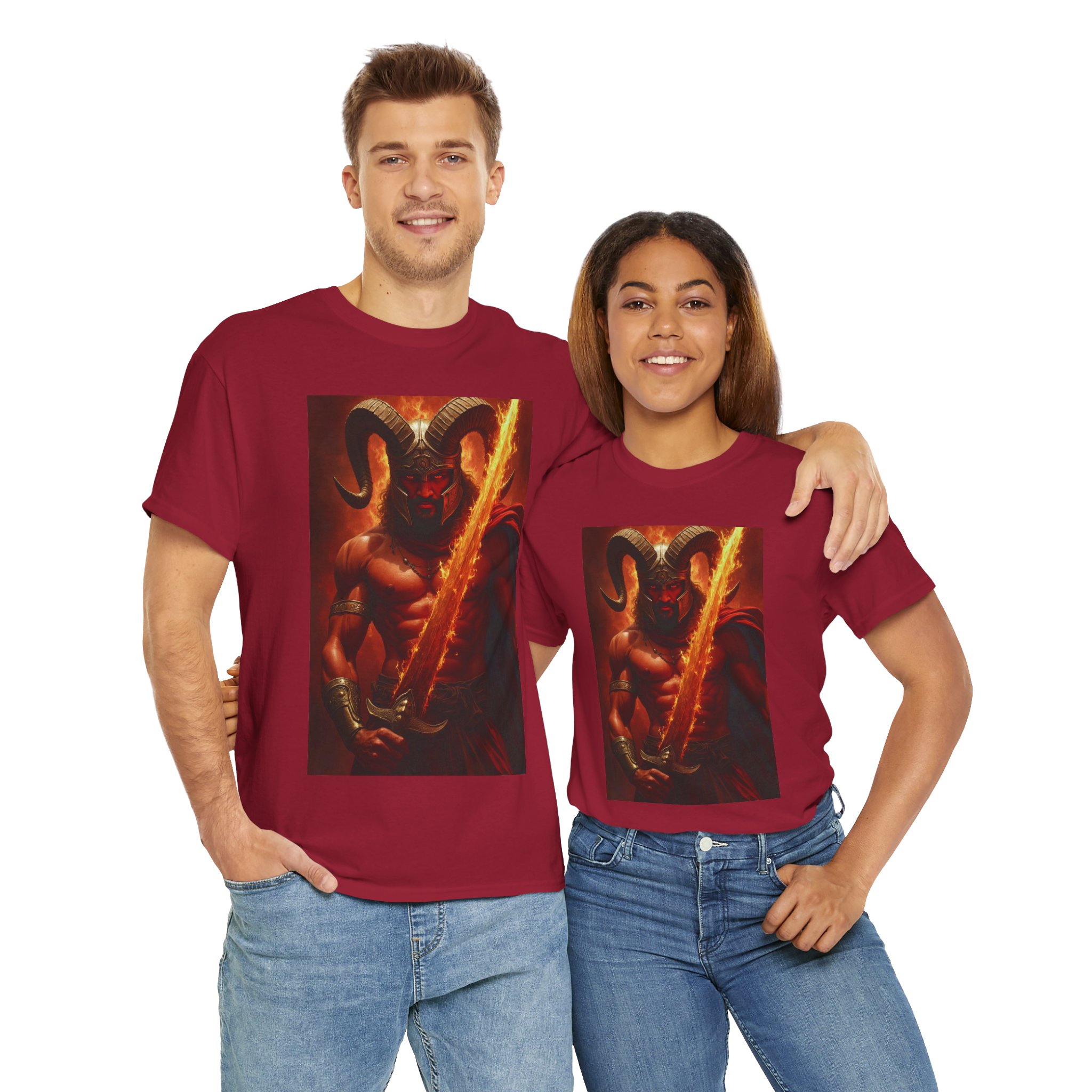 Demonic Warrior Graphic Tee - Unisex Heavy Cotton T-Shirt for Bold Fashion Statements - Image 8