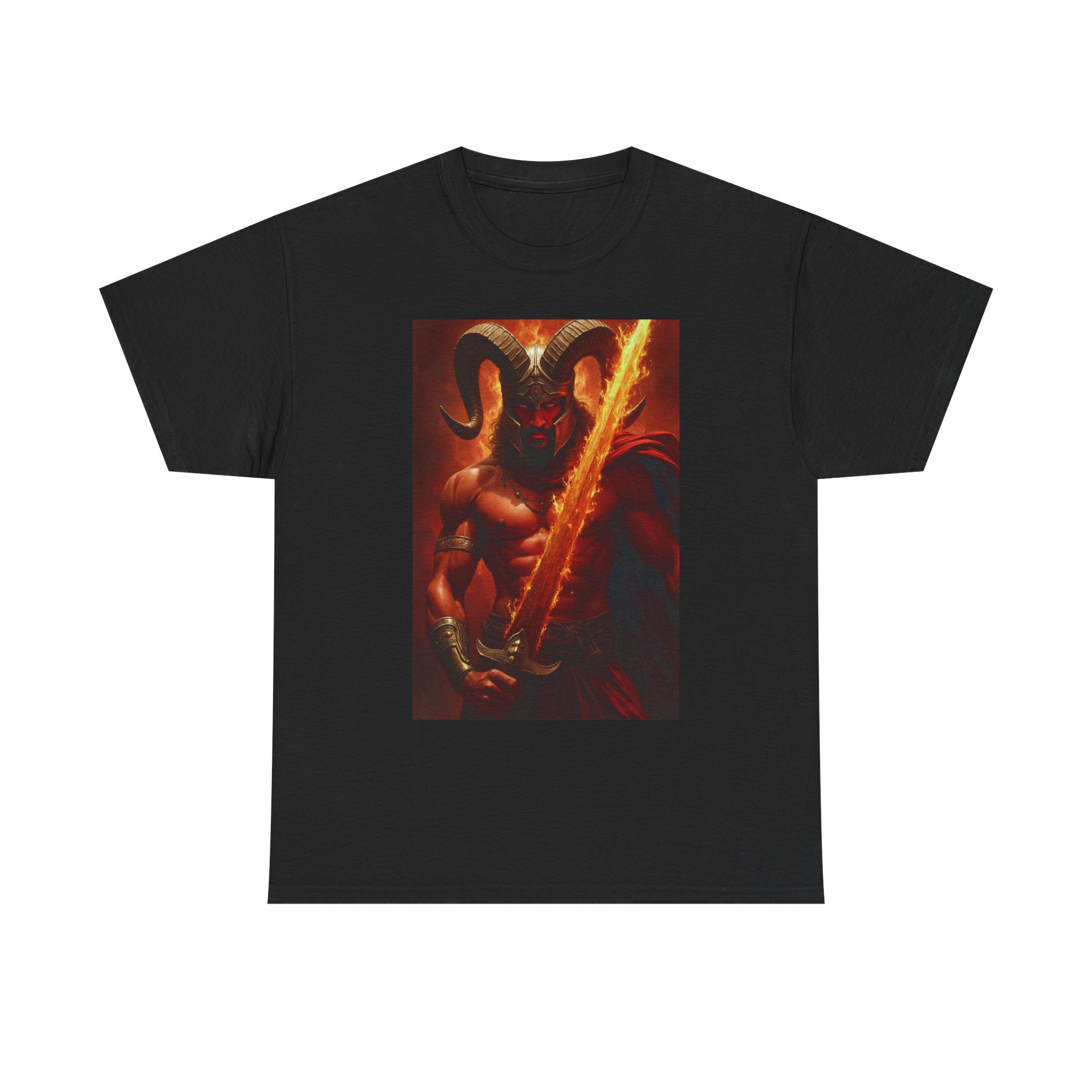 Demonic Warrior Graphic Tee - Unisex Heavy Cotton T-Shirt for Bold Fashion Statements - Image 9