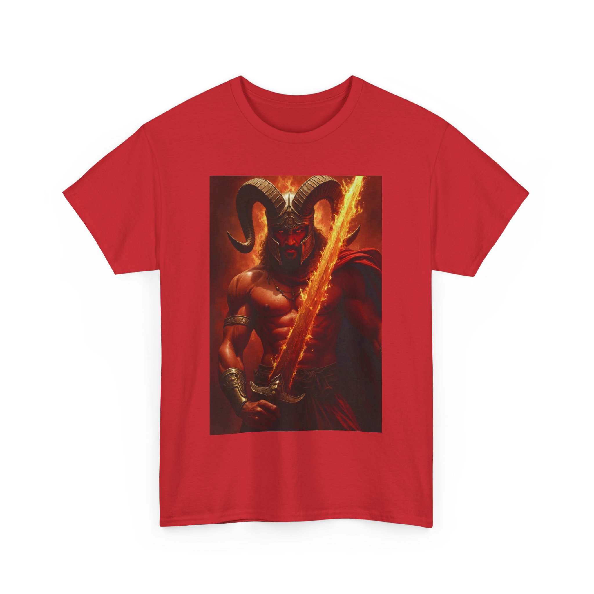 Demonic Warrior Graphic Tee - Unisex Heavy Cotton T-Shirt for Bold Fashion Statements - Image 15