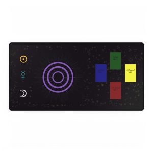 Astrology Desk Mat — Cosmic Planner Layout with Planet Symbols & Colorful Tarot Cards